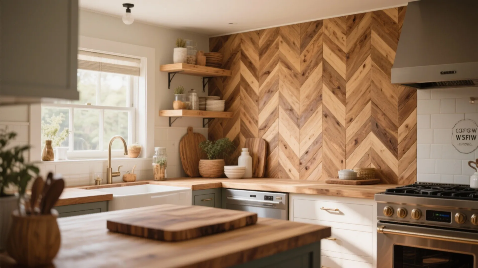 2. Butcher Block with Herringbone Pattern