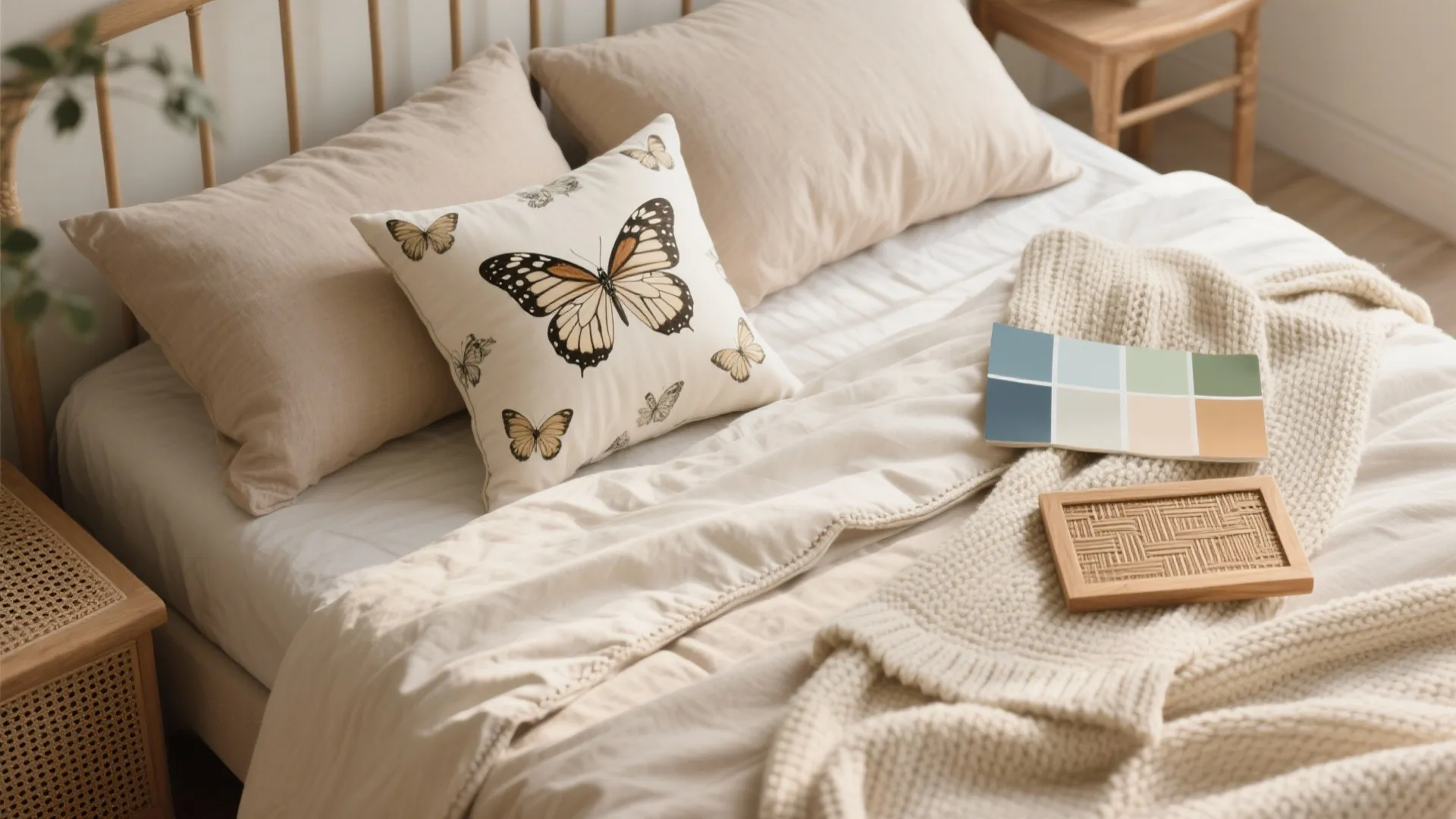Soft textiles and bedding with butterfly motifs