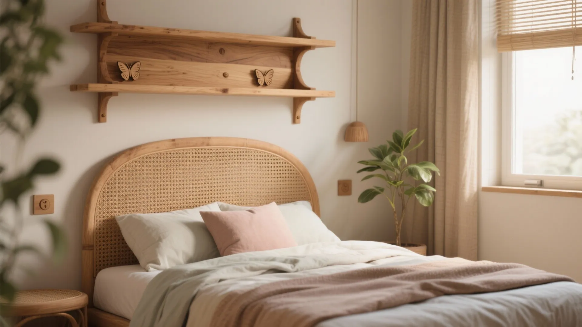 Natural materials and wooden accents with butterfly details