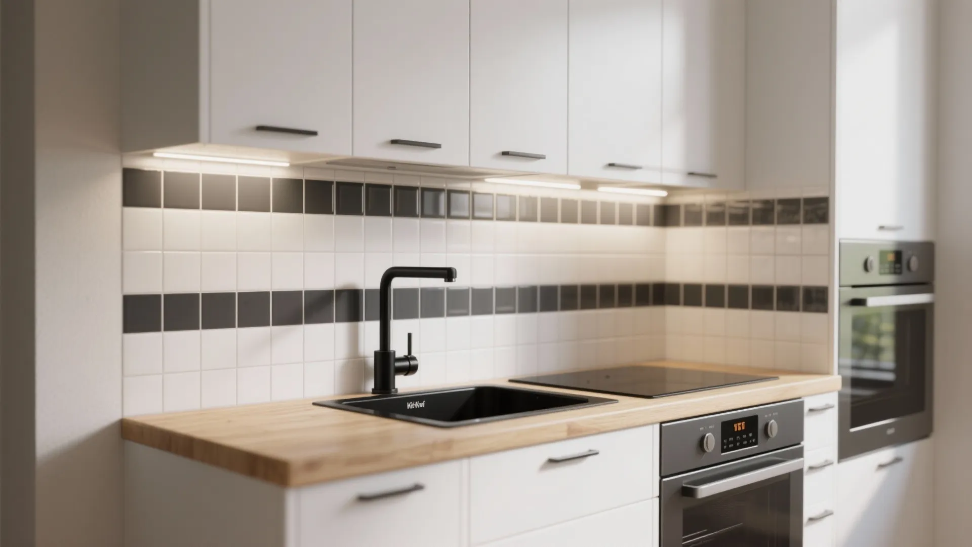 Black-and-White Kitchen Backsplash Wall