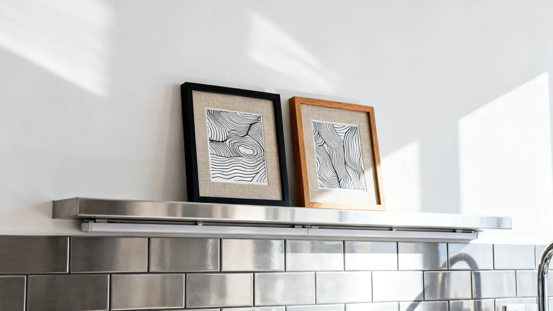Graphic Black-and-White Diptych Over the Backsplash