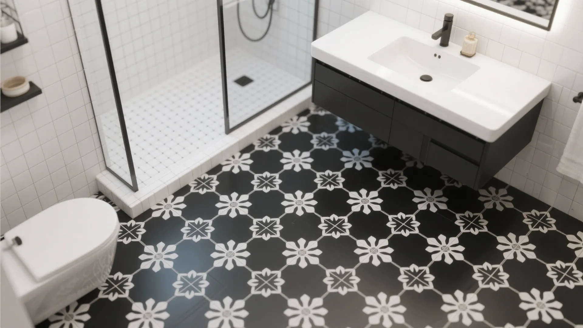 Black-and-White Floral Geometry