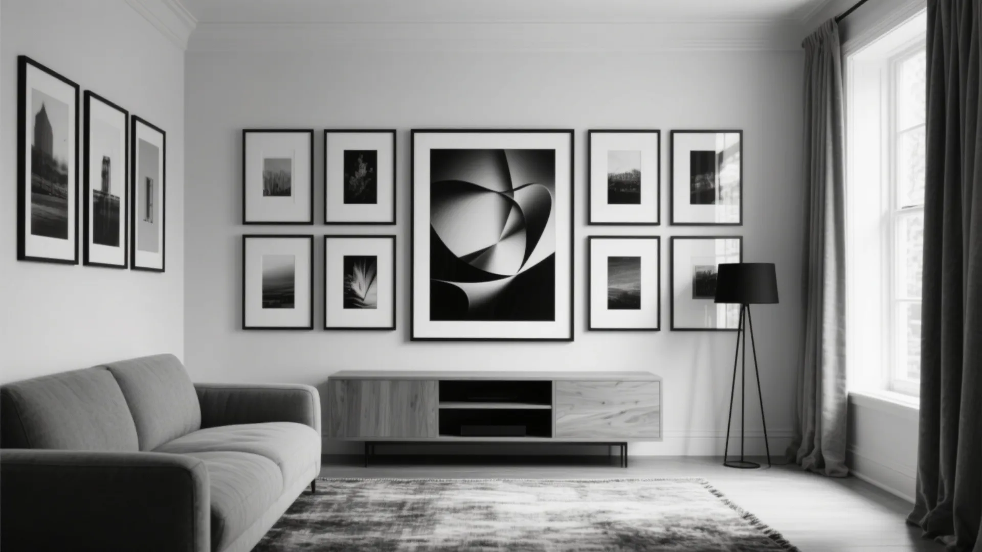 A Black-and-White Gallery Wall as a Focal Point
