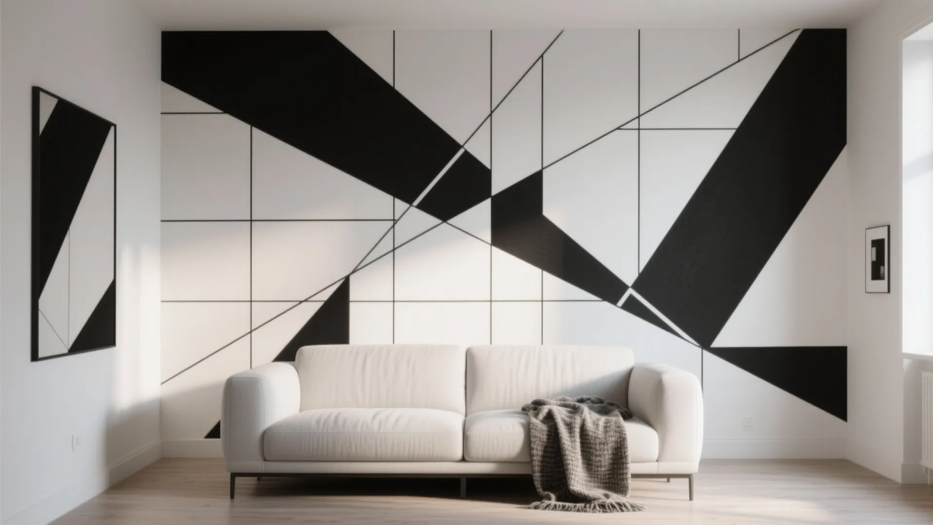 Geometric Black-and-White Mural with Soul