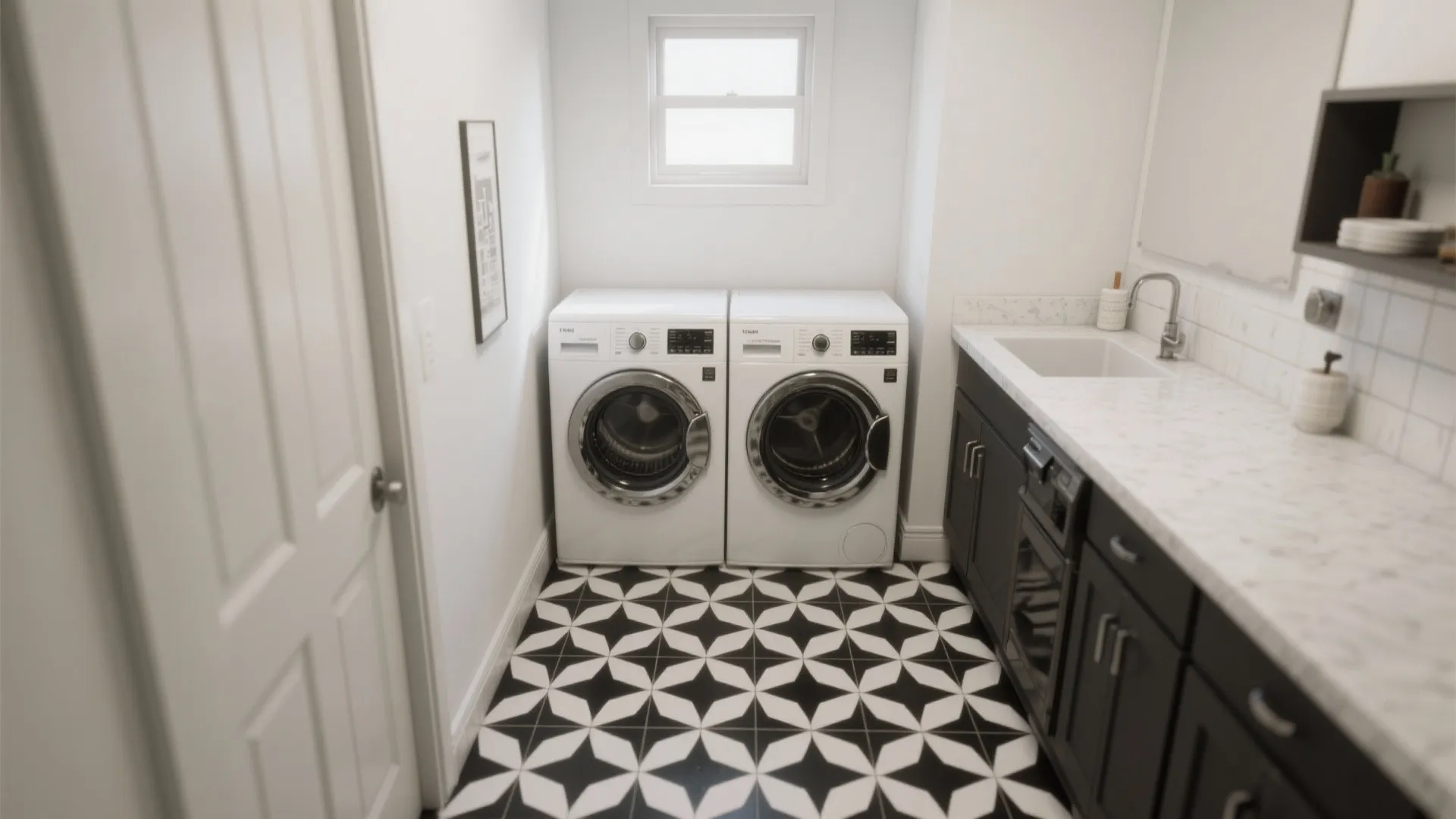 Pattern Play: Black-and-White Floor, Simple Walls