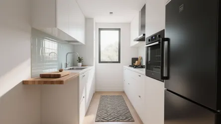 5 Small-Space Kitchen Ideas: White Cabinets + Black Appliances