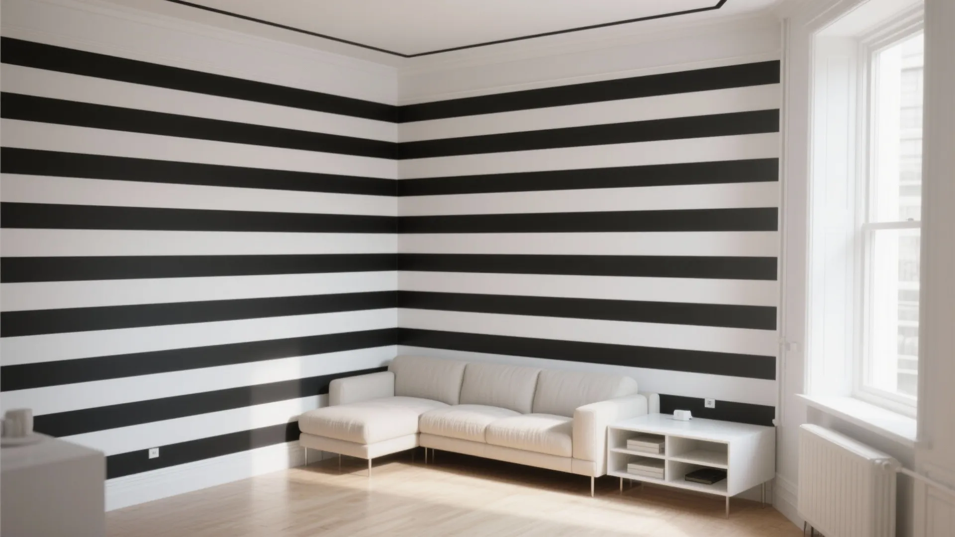 Monochrome Stripes for a Taller, Wider Room