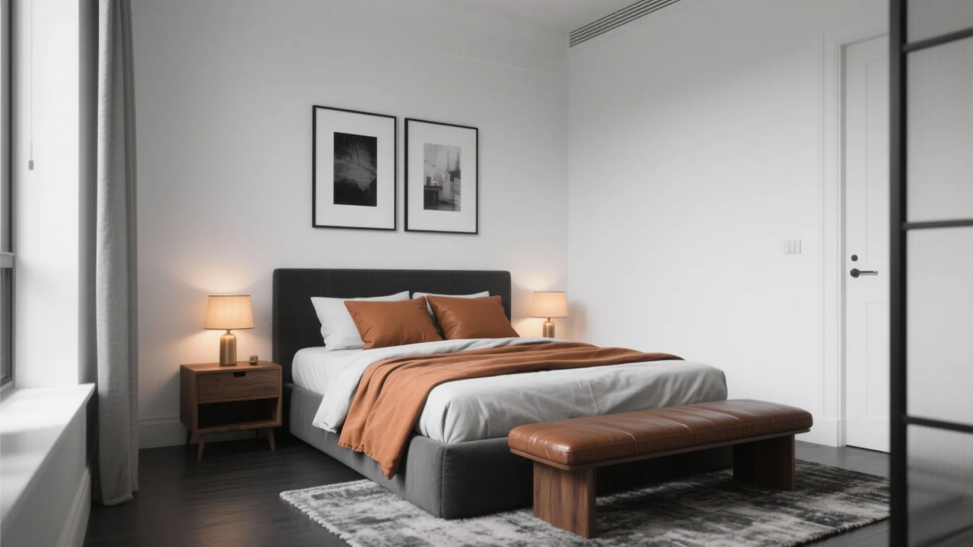 Black-and-White Base with Terracotta Accents