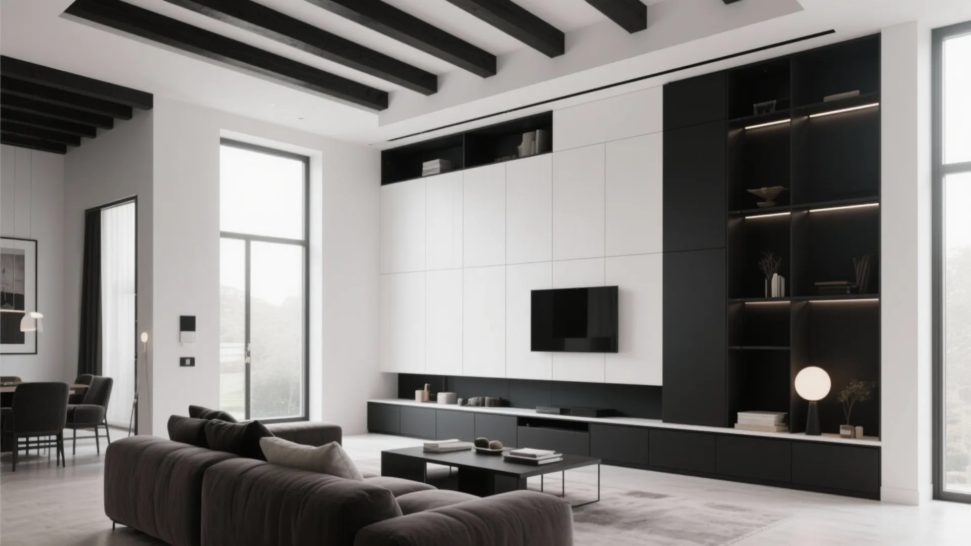 7. White Walls, Black Built-ins