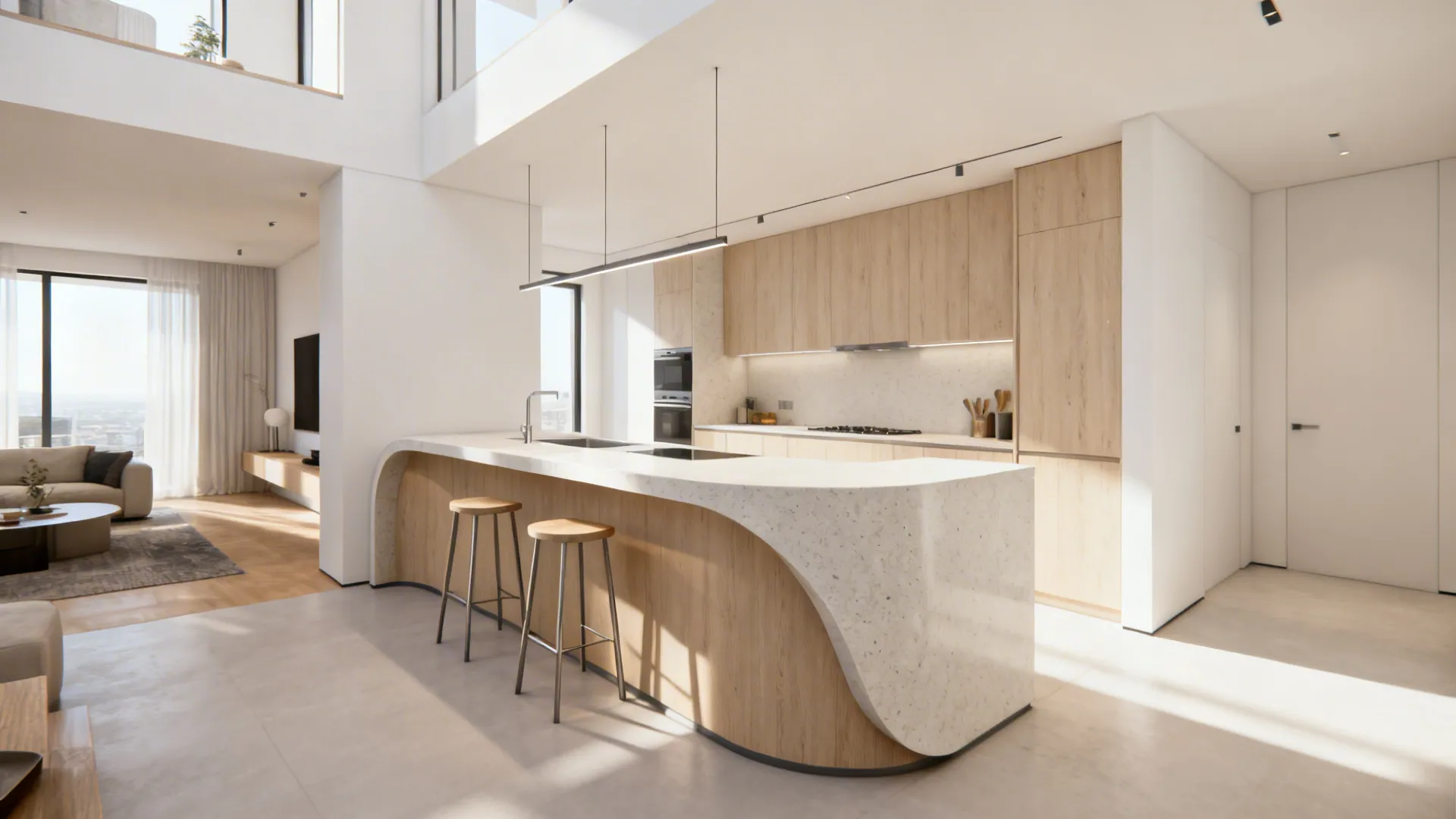 2) C-Shape Breakfast Ledge with Waterfall Return