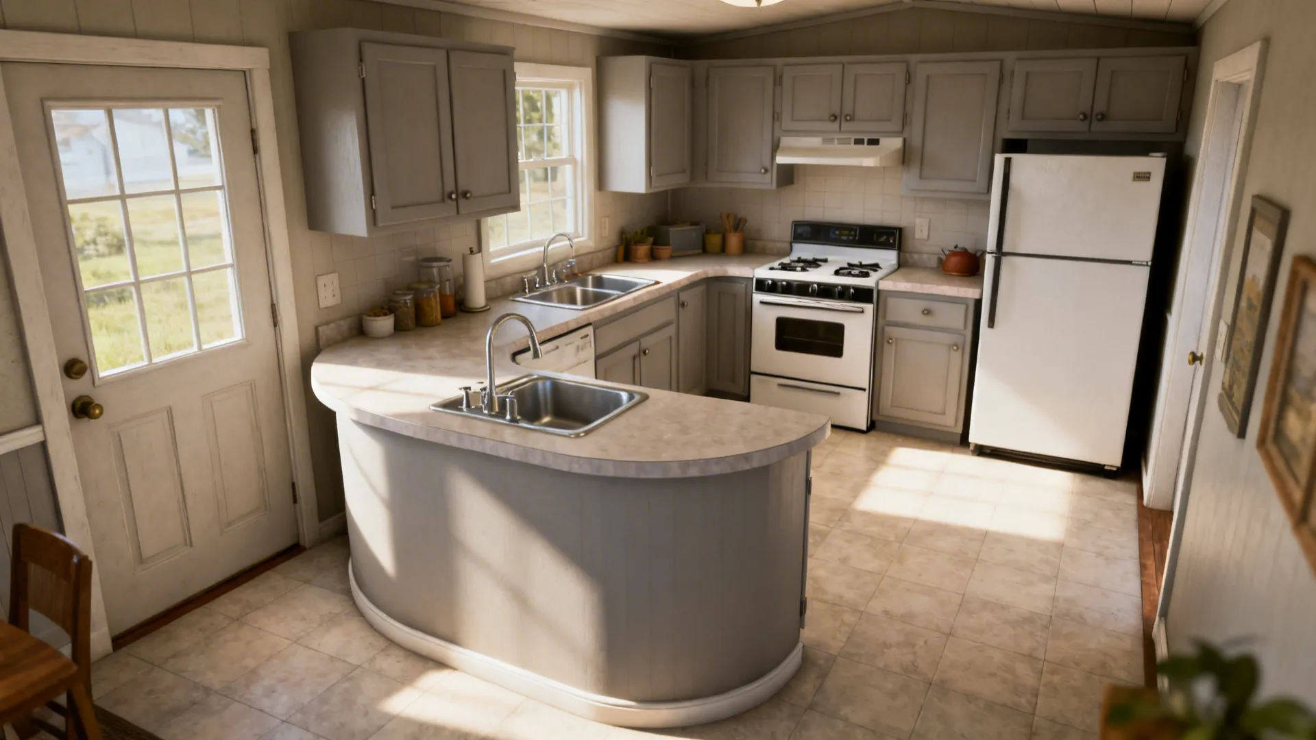 5) Appliance-Savvy C-Shape with Compact Work Triangle