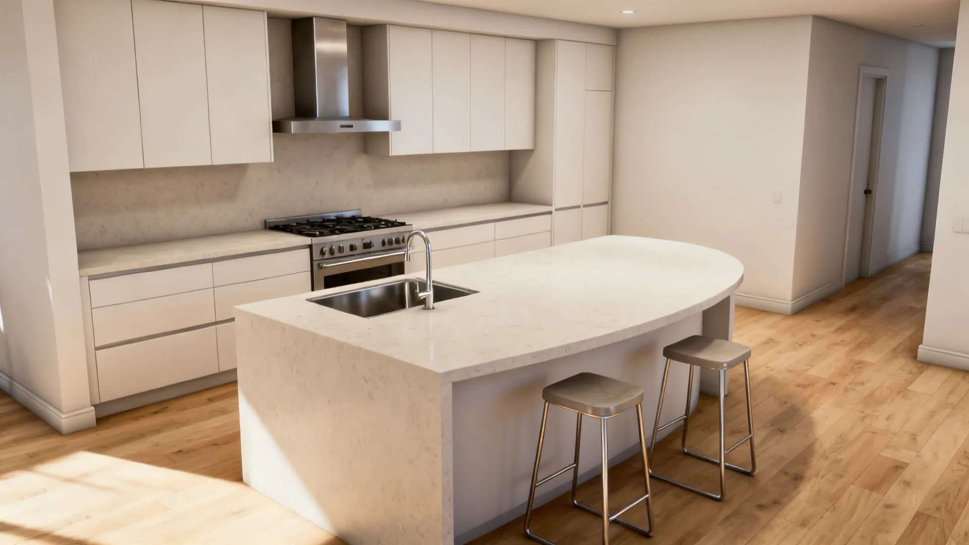 1) C-Shape Island with Split Zones for Prep, Cook, and Serve