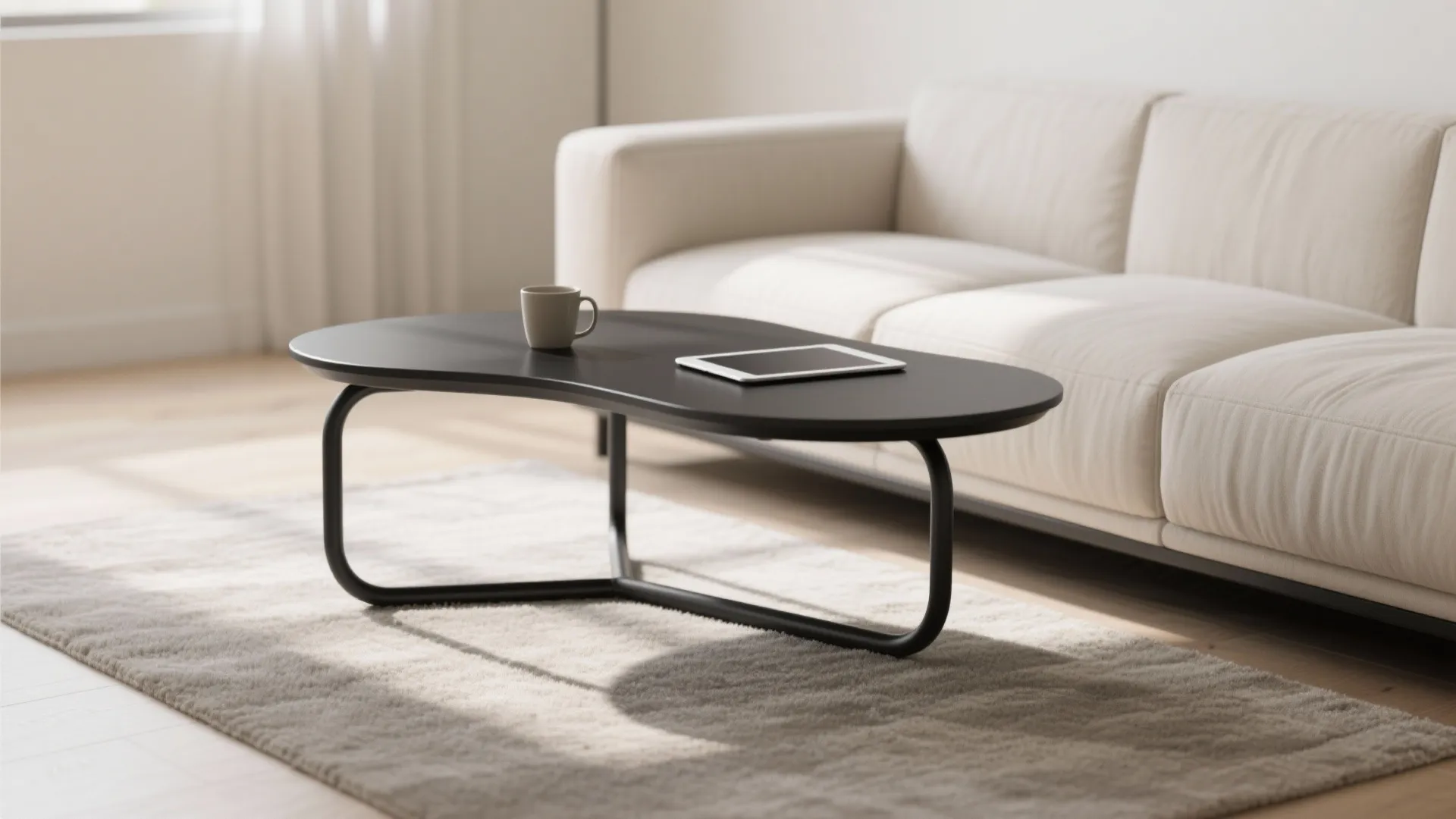 2) C-shaped table that slides under the sofa