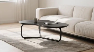 Modern Living Room with Oval Coffee Table & Neutral Tones
