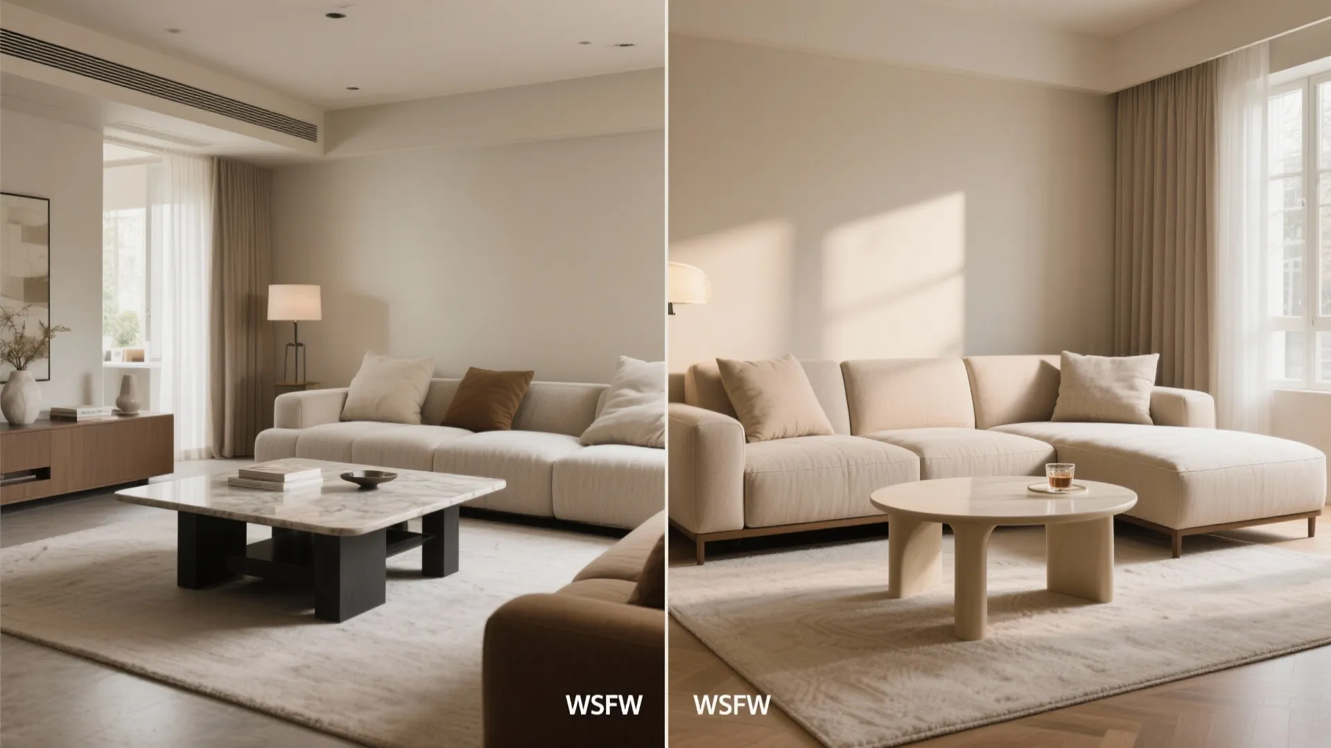 Slender C-shaped tables that tuck under the sofa