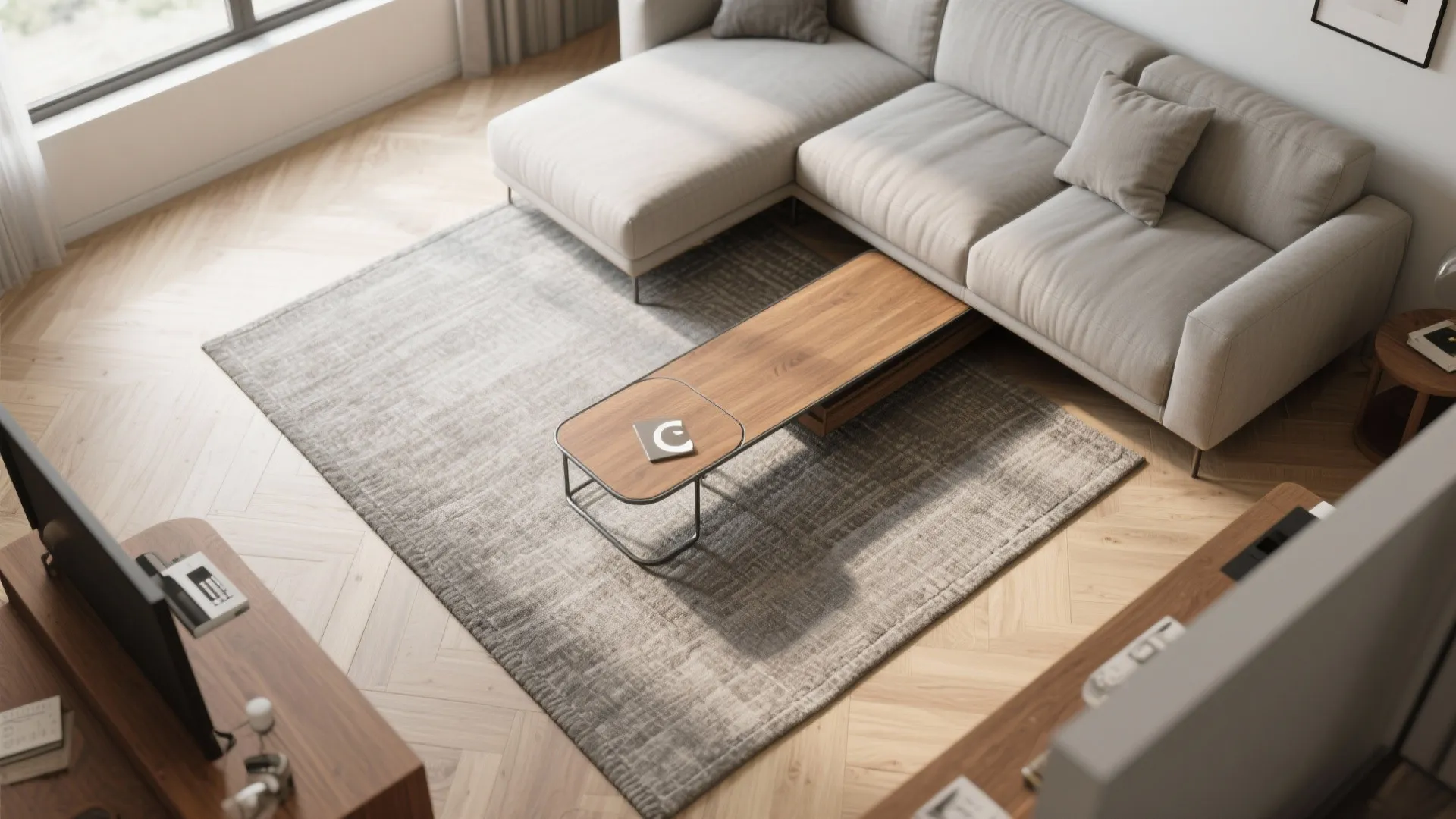 3) The C-Shaped Table That Slides Under the Sofa