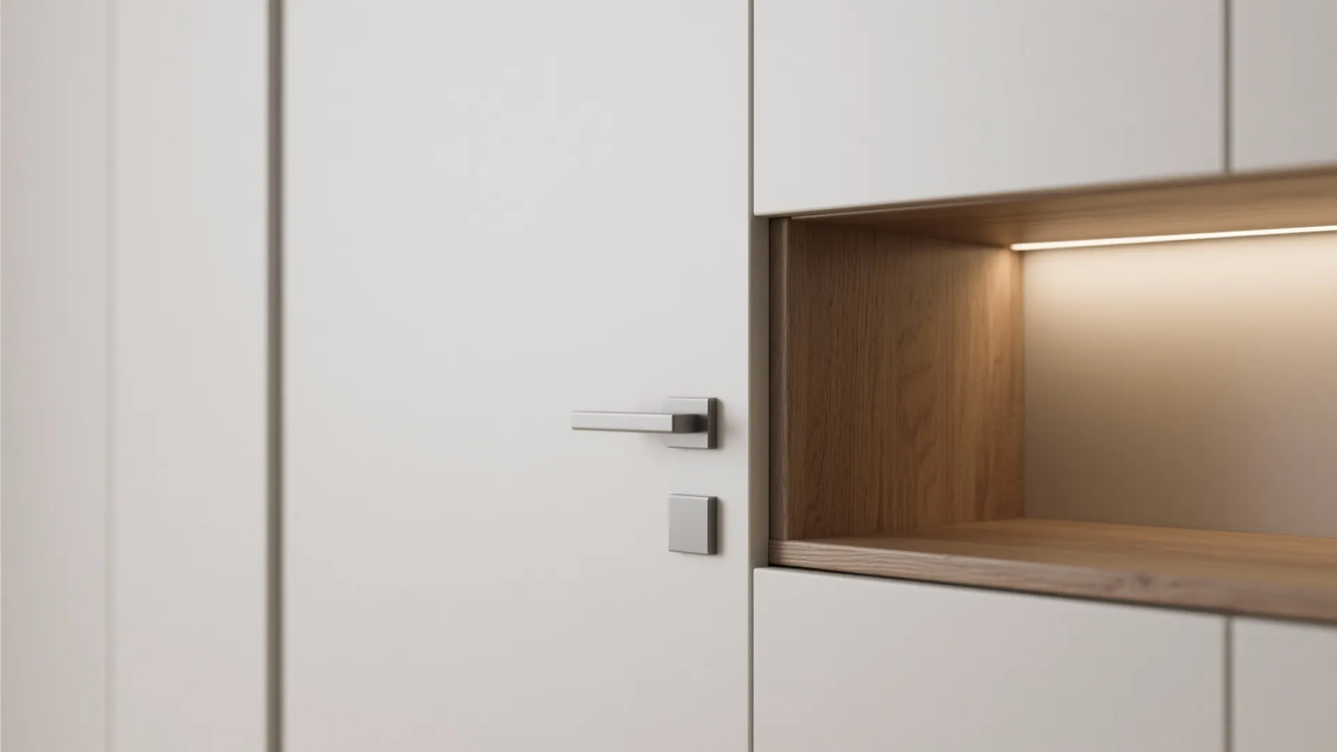 Minimalist storage wall in the living–dining