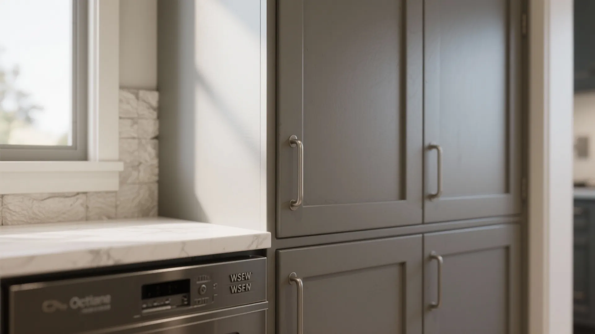 Close-up of durable matte cabinetry and hardware detailing used in ADU finishes