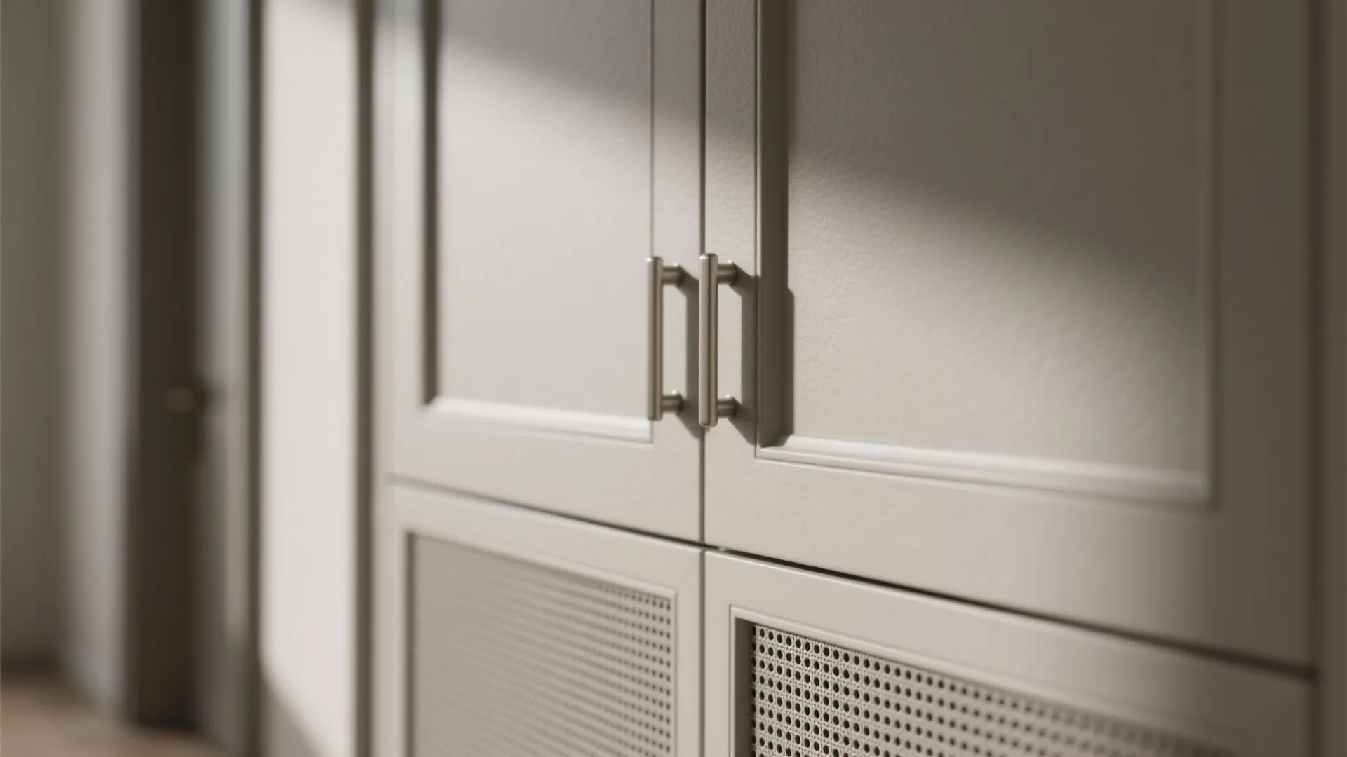 Clean-lined storage wall for narrow halls