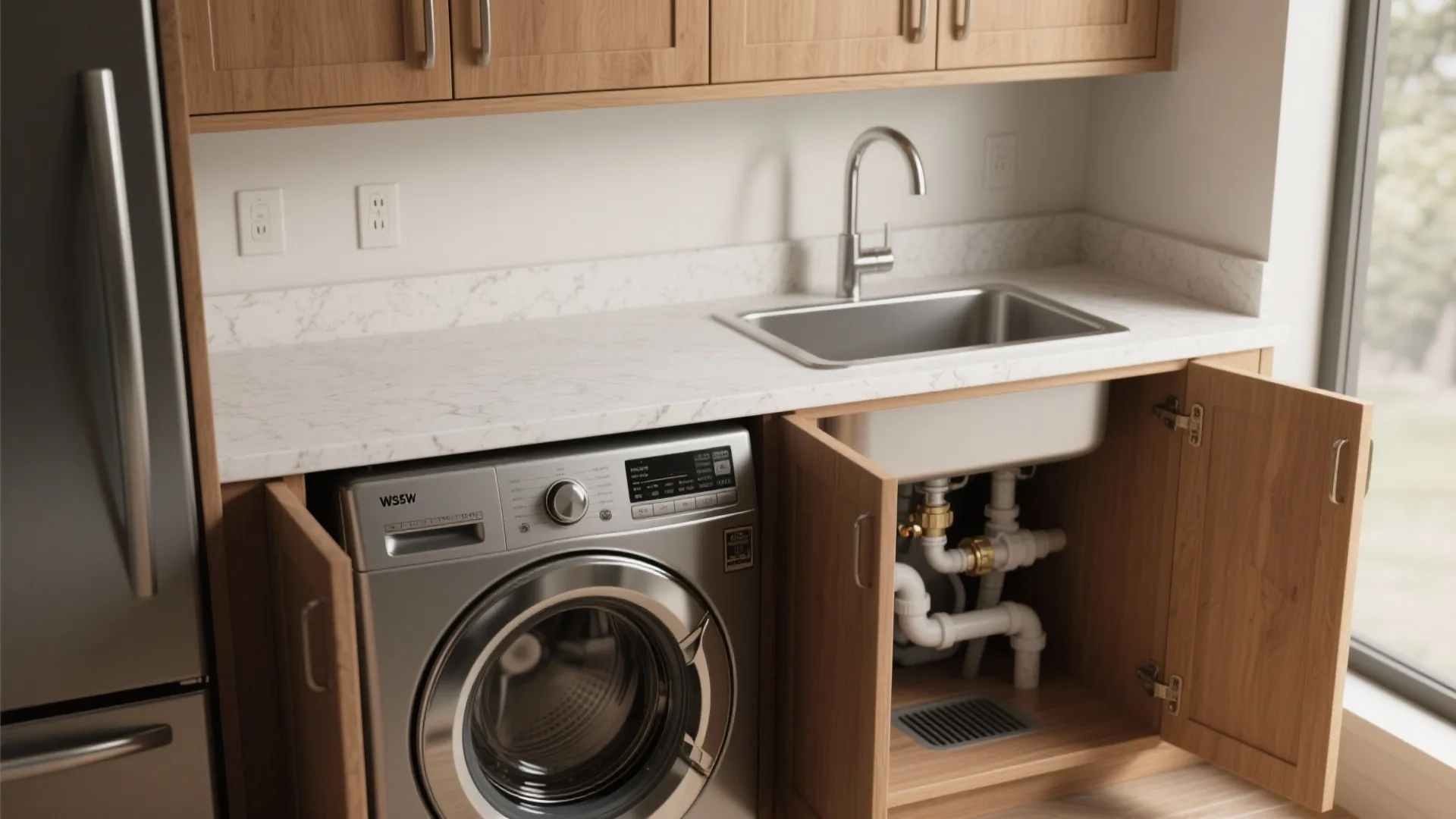 4. Cabinetized Appliance Garage with Integrated Sink