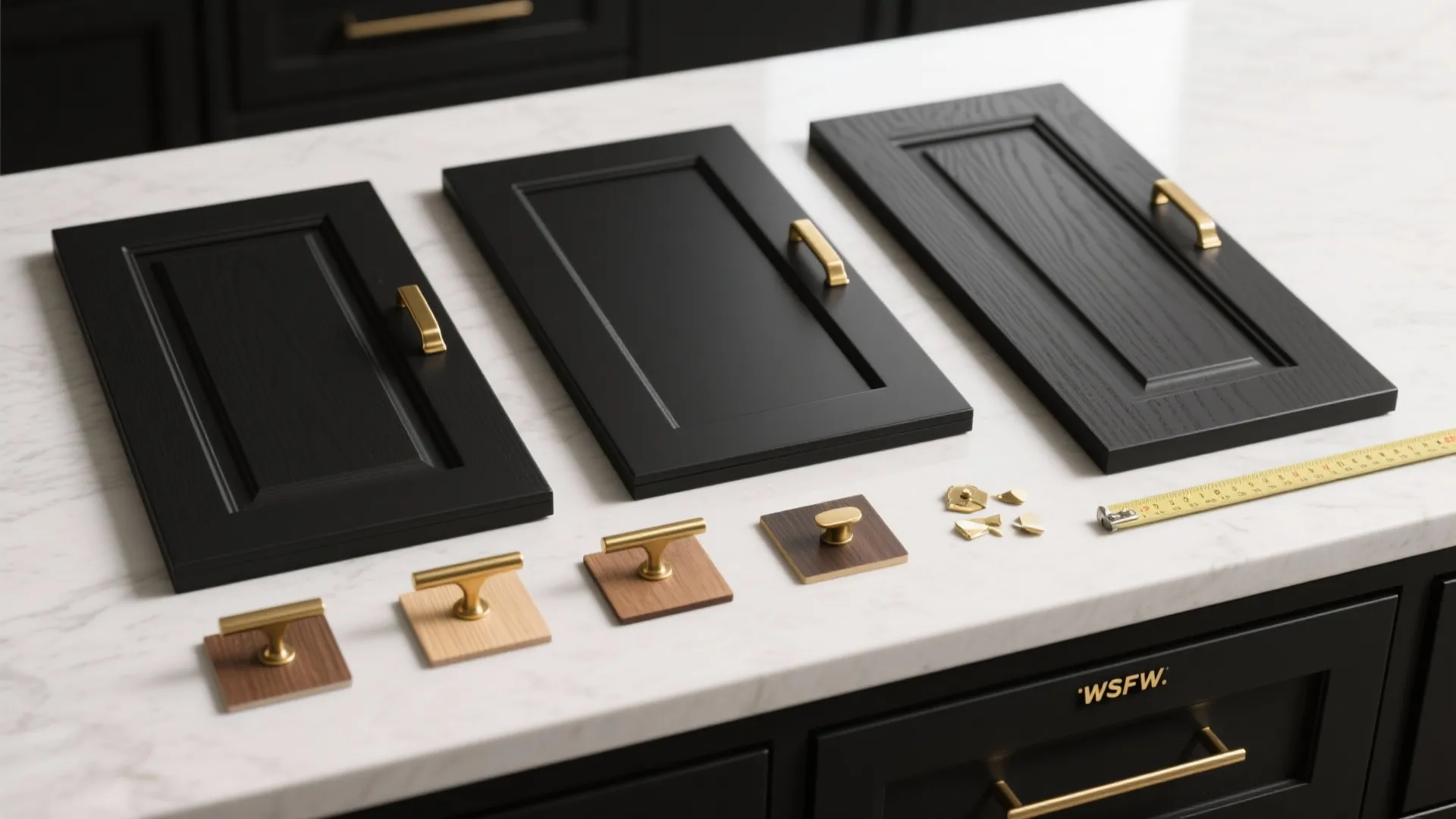 5. Black Base Cabinets with Gold Hardware