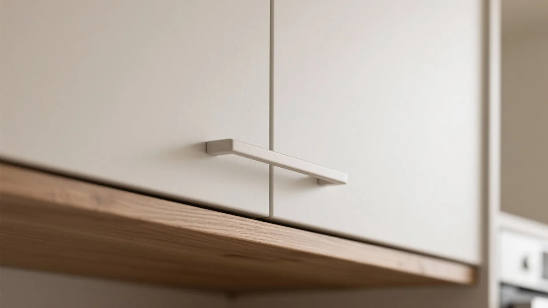 Minimalist kitchen storage for a calm hall-kitchen flow