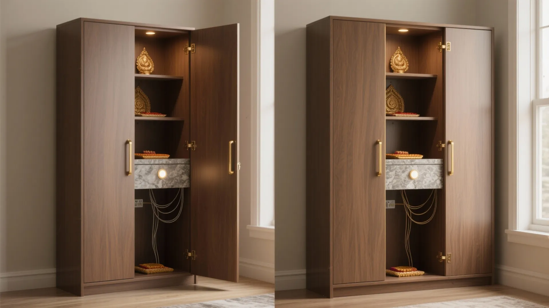 Portable Tall Cabinet Mandir with Hidden Storage