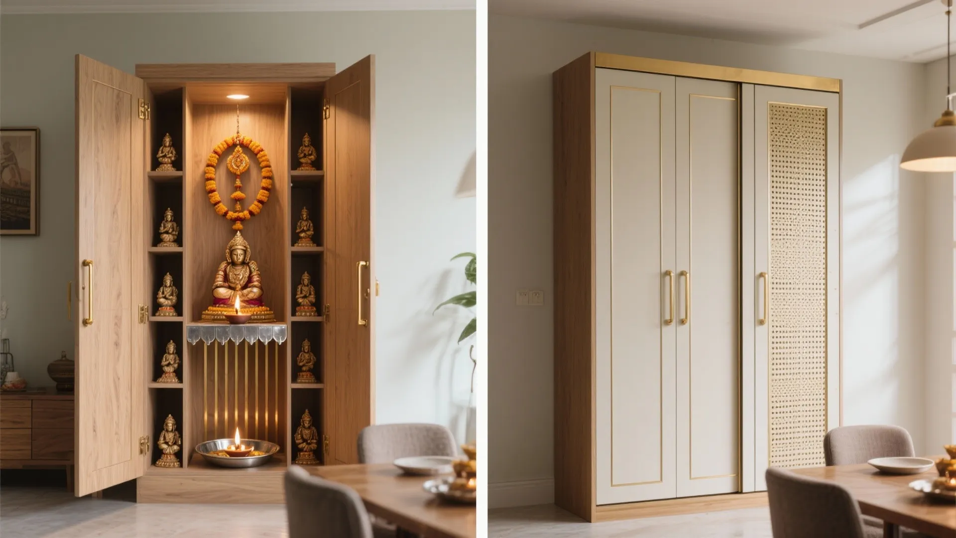 Compact Cabinet Mandir with Sliding Doors