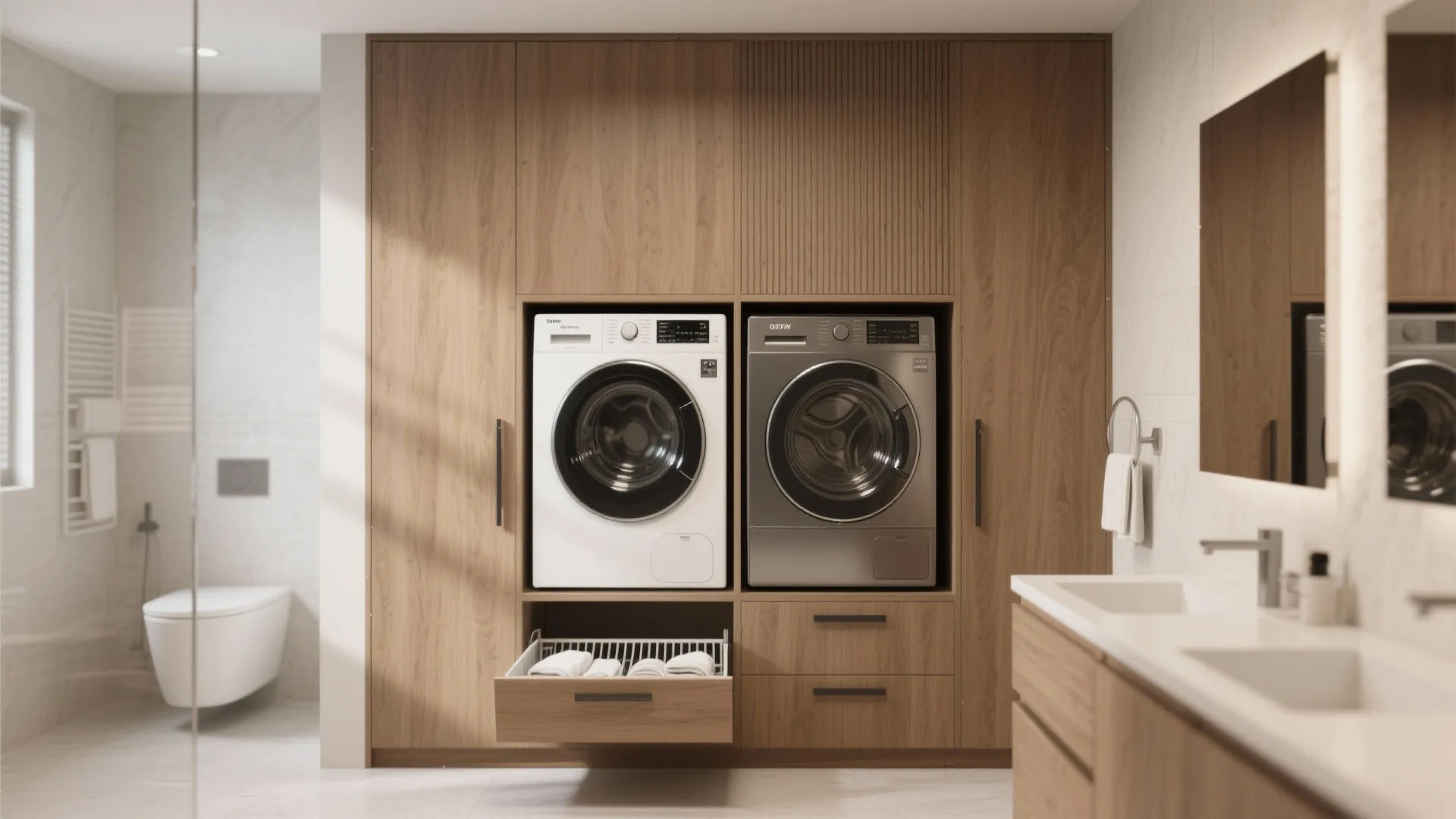 4. Cabinetized laundry nook with folding shelf