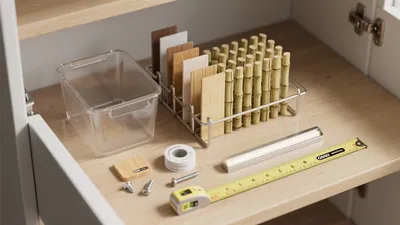 Organized Cabinet Storage with Bamboo & Clear Containers