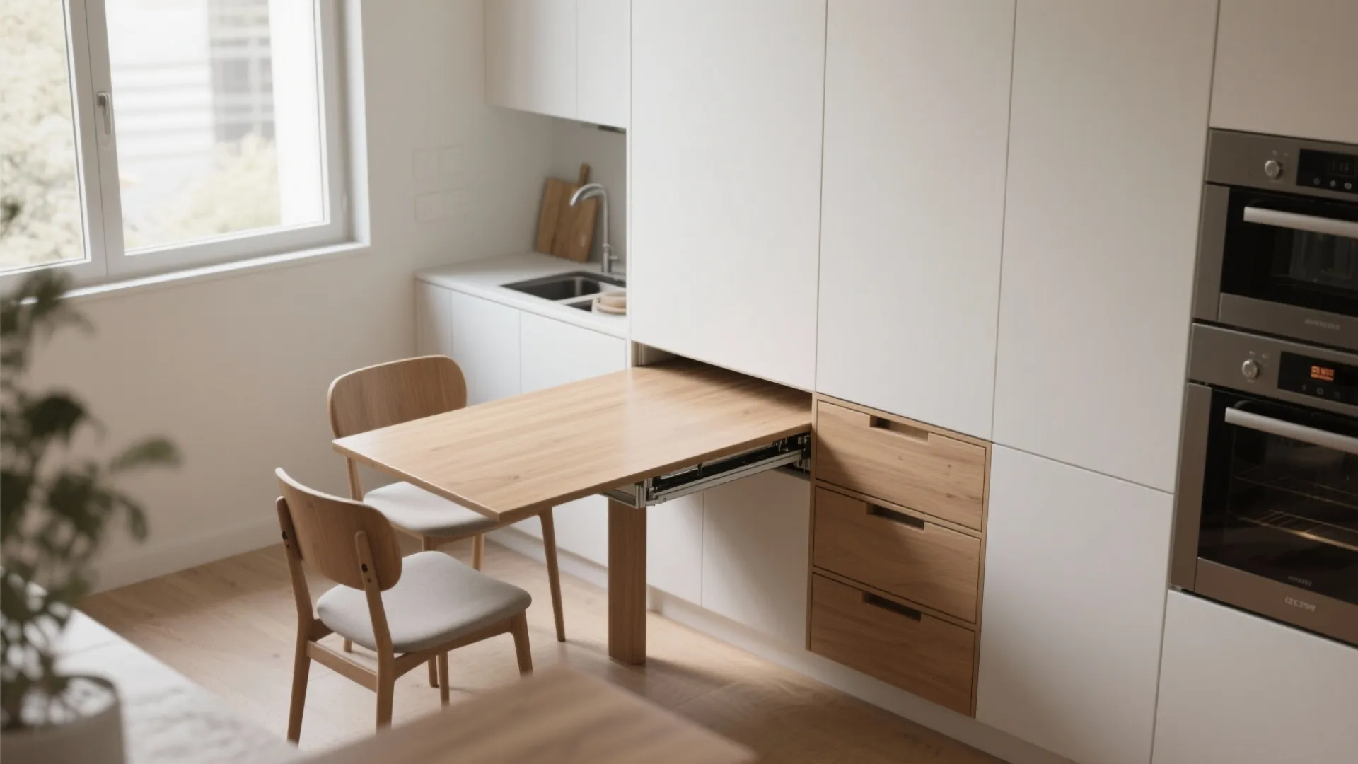 3. Integrated cabinet table with pull-out leaf