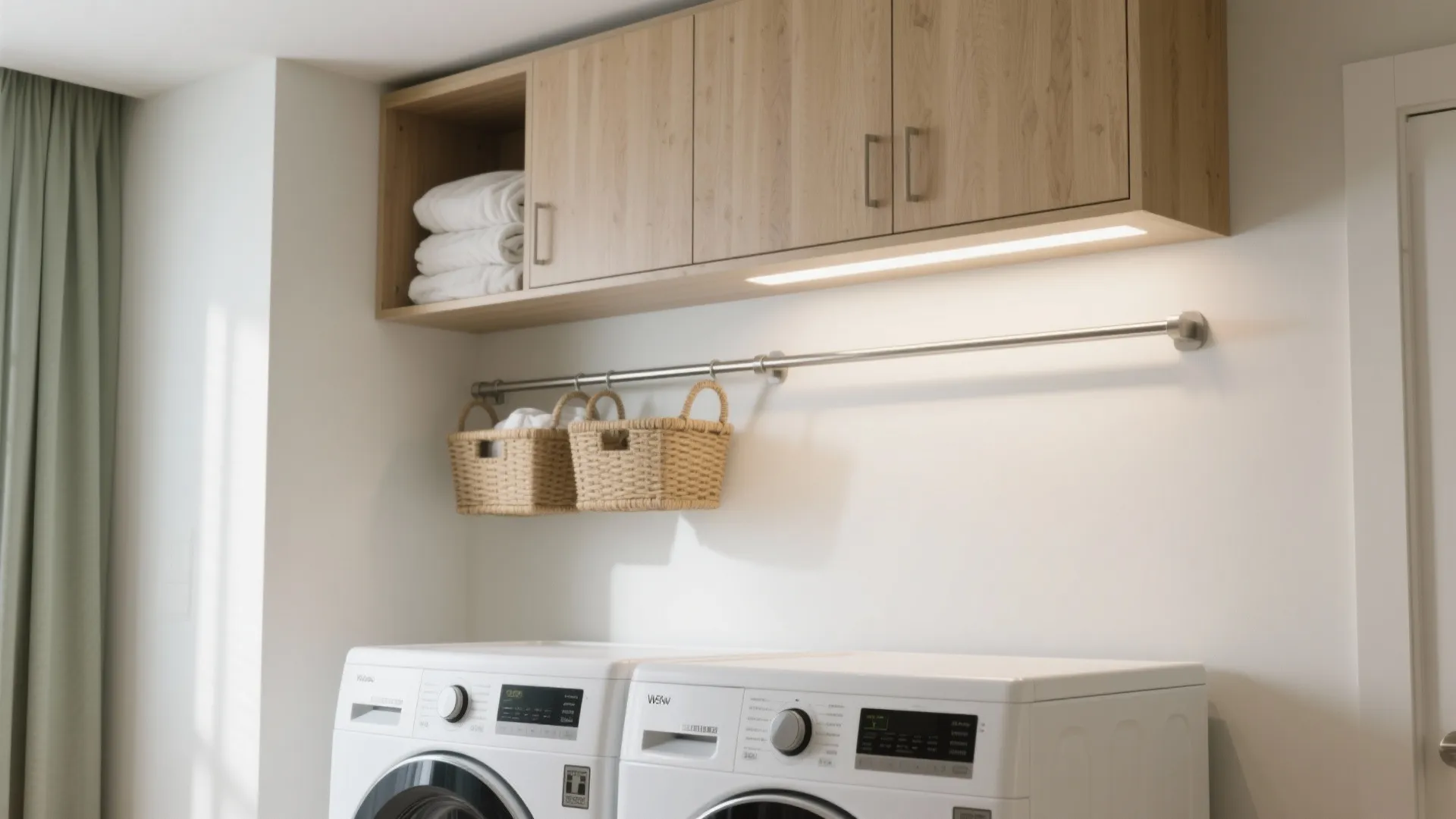 Overhead Cabinets with an Open Rail and Drying Rod