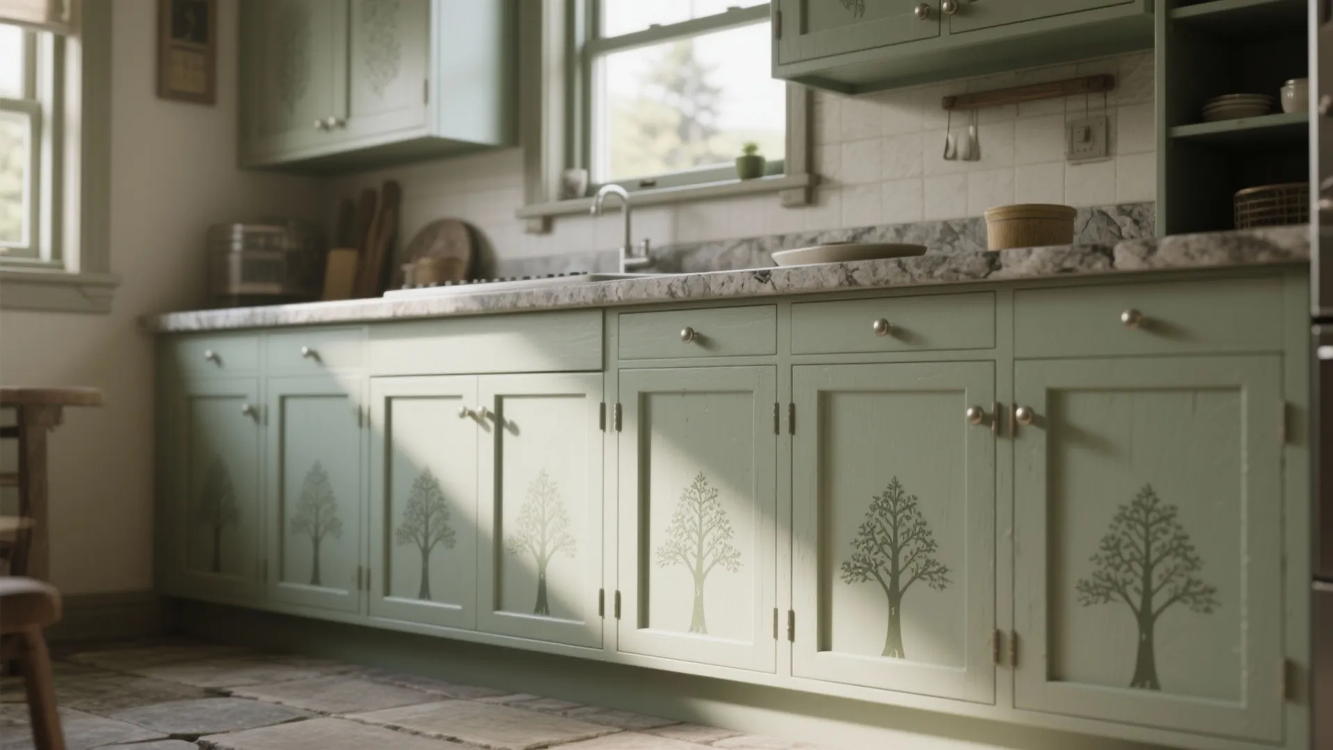 Cabinet Facade Tree Stencils: Subtle Storytelling