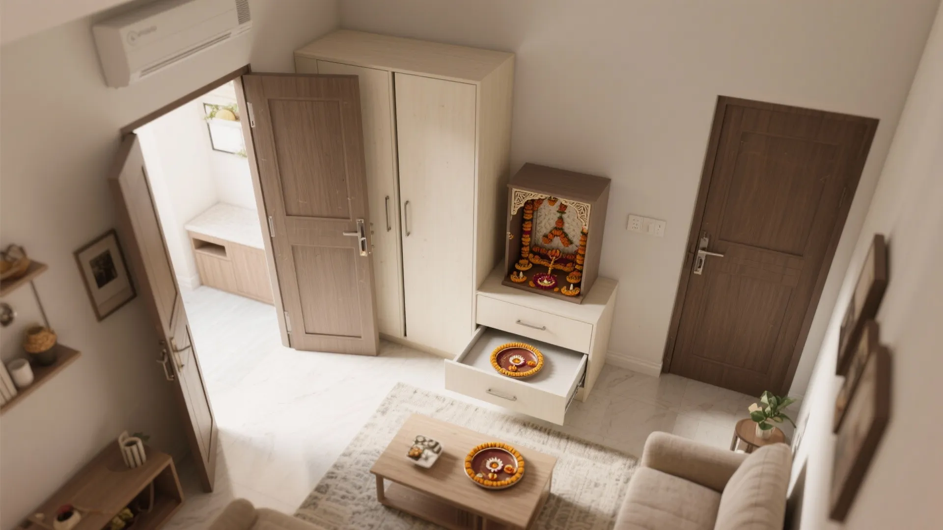 Compact Pooja Cabinet with Bi-Fold Doors