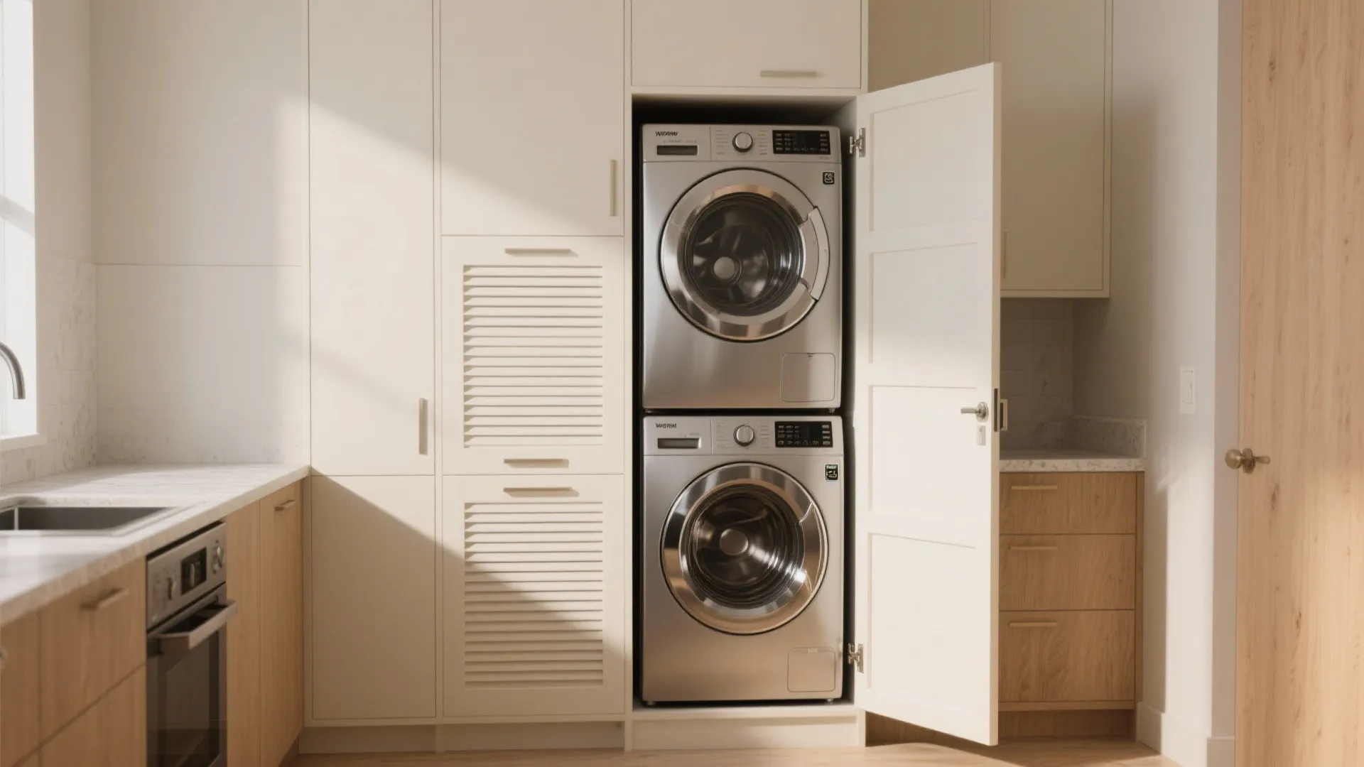 2. Hide It Behind Kitchen-Style Cabinetry