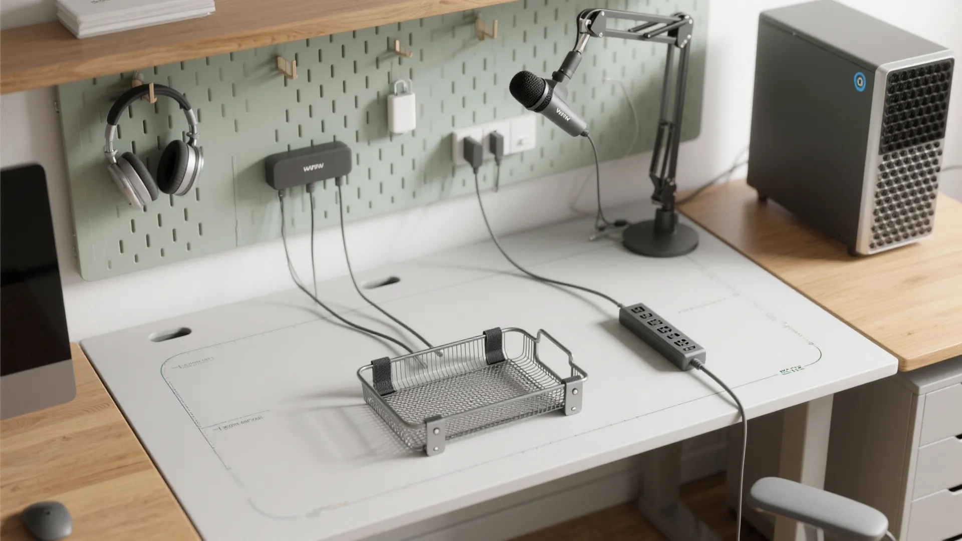 Cable-First Minimal Desk and Wall