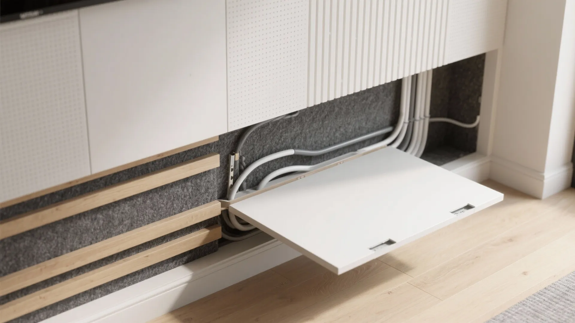 4) Hidden cable lanes and acoustic backing