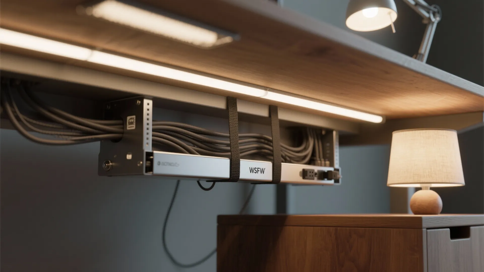 4. Integrated cable management and layered lighting