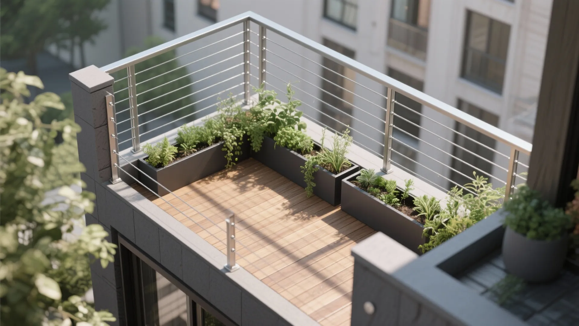 Green-ready railings: cable infill and planter integration