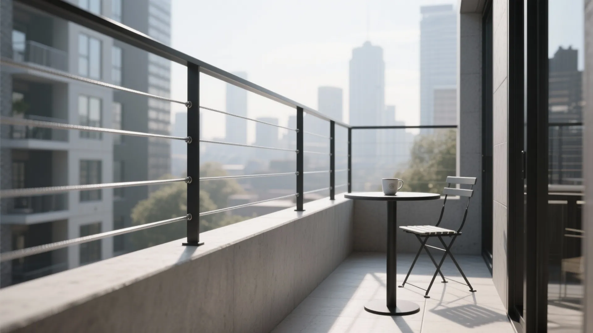 Minimal steel posts with cable rail