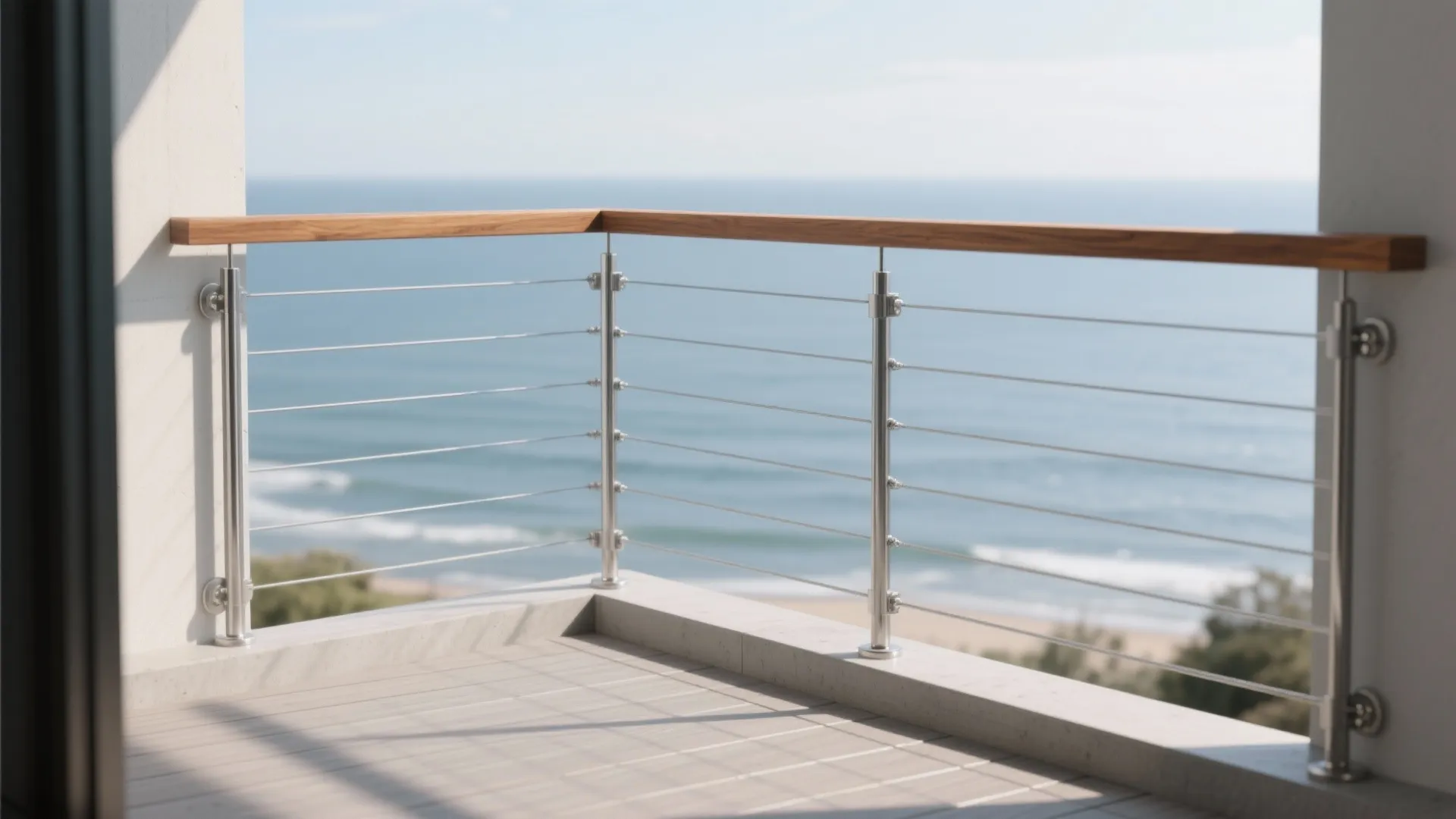 Stainless Steel Cable Railing with Wood Toprail