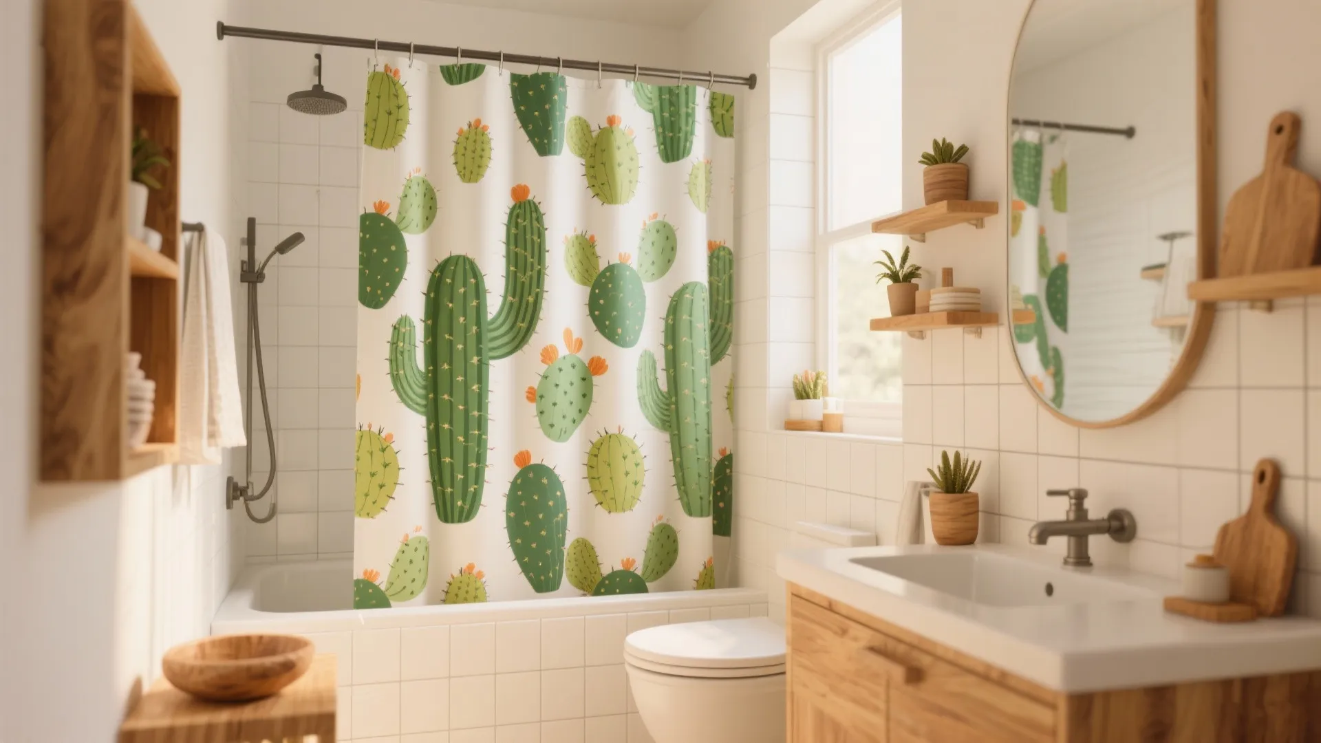 Tip 2: Cactus Print Shower Curtain