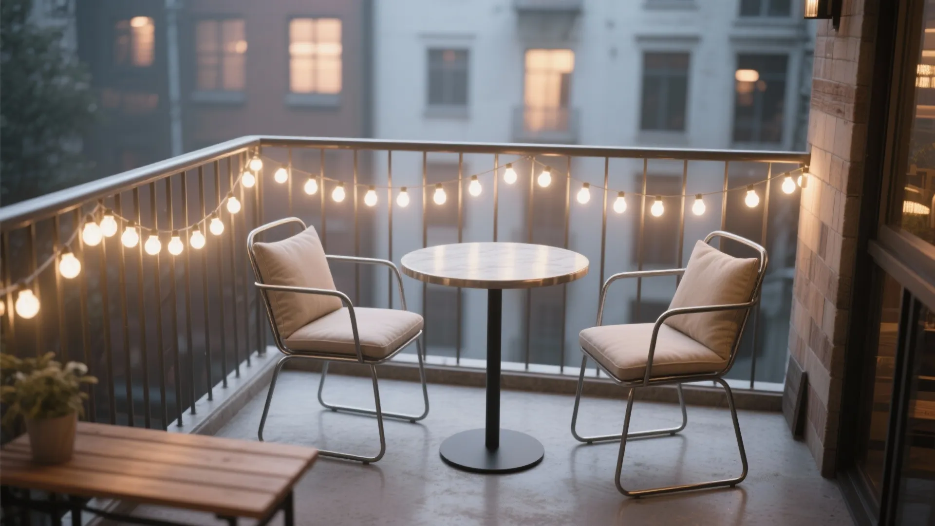 1) Minimal cafe bistro glow with warm-white strands