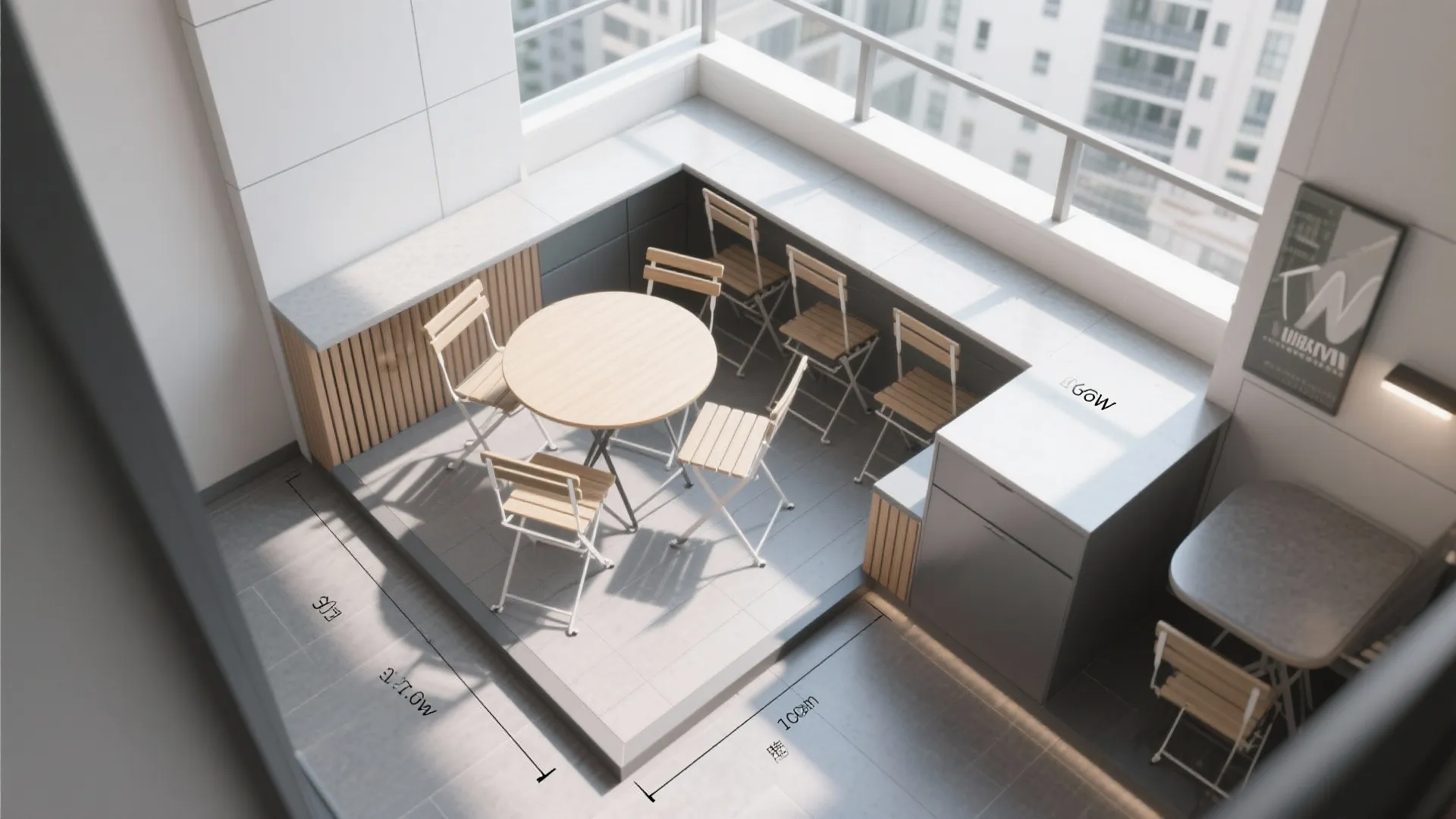 Compact café nook with fold-down table