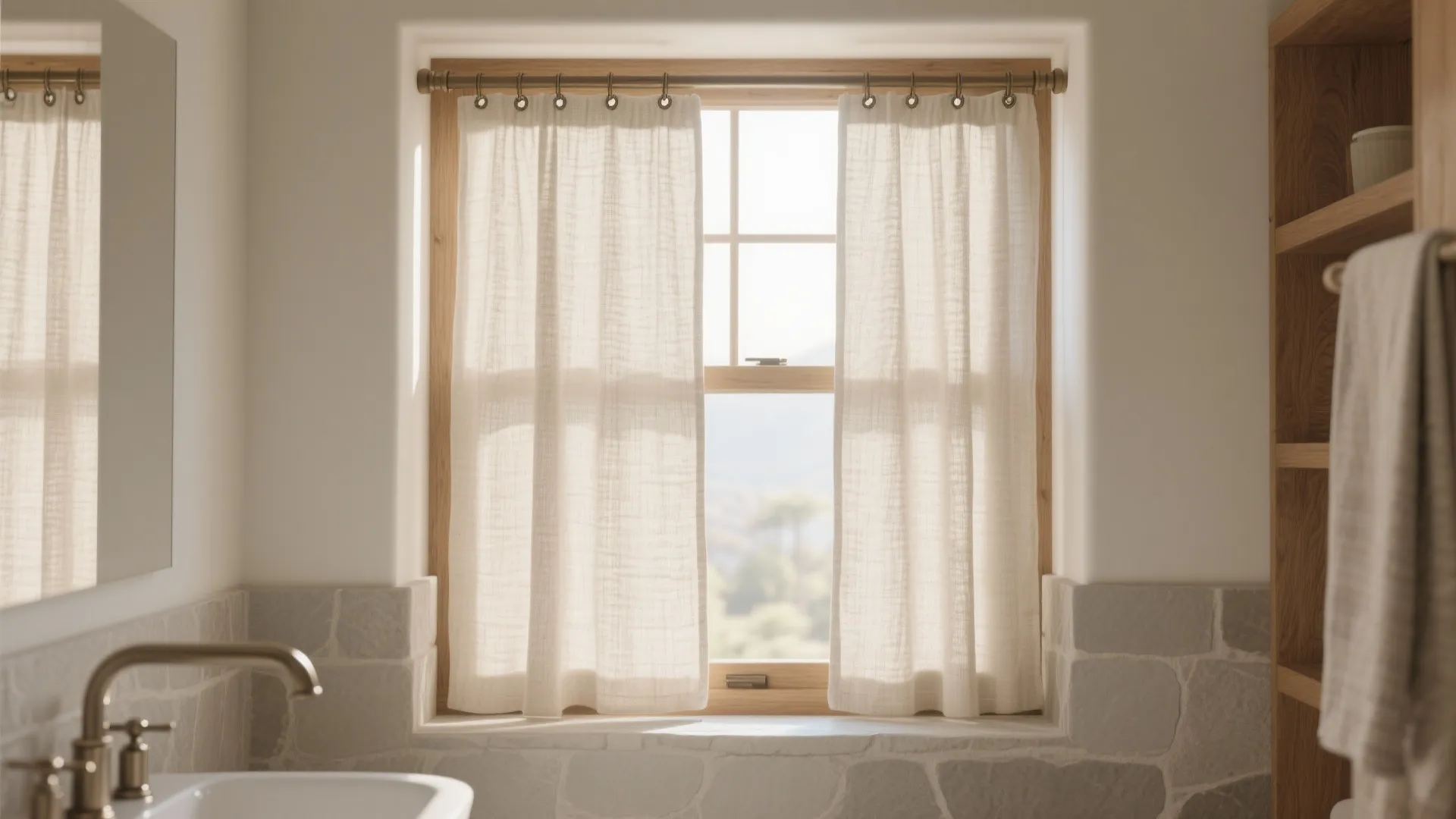 Linen-Blend Cafe Curtains for Bathroom Windows