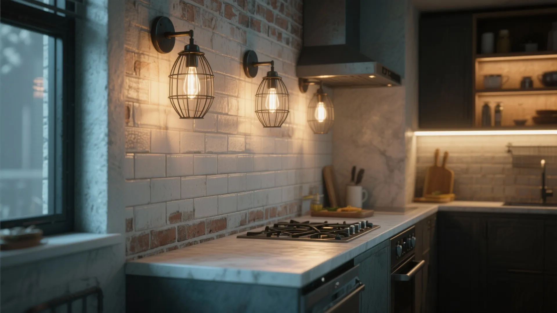 3. Industrial Cage Sconces above Kitchen Counters