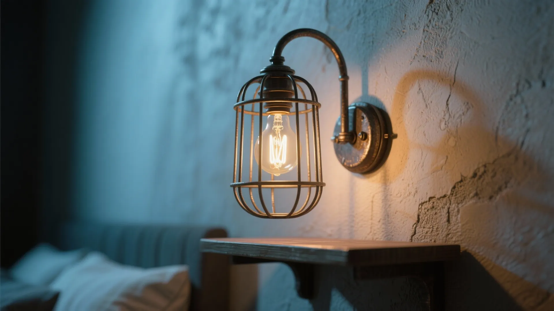 1. Industrial Cage Sconces with Warm Edison Bulbs