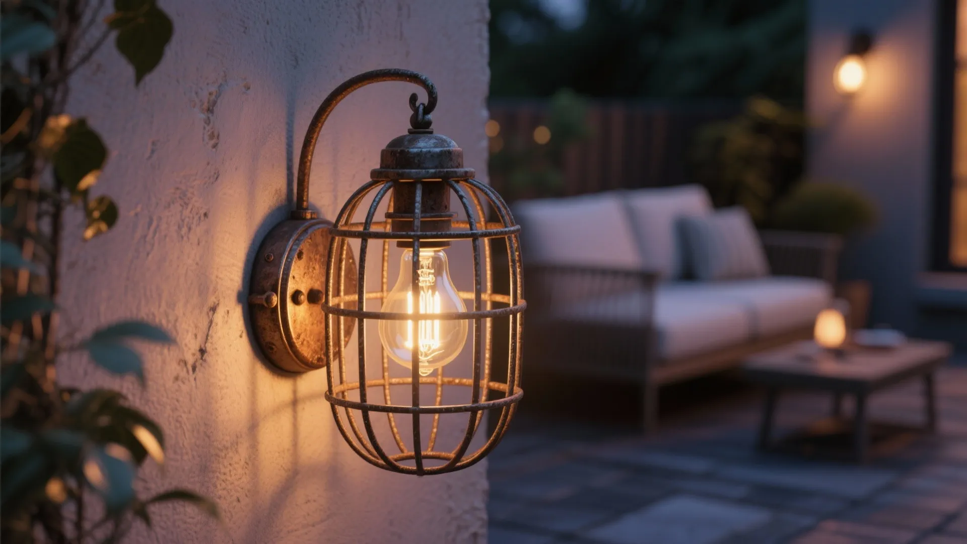 4. Rustic Cage Sconces with Edison Bulbs