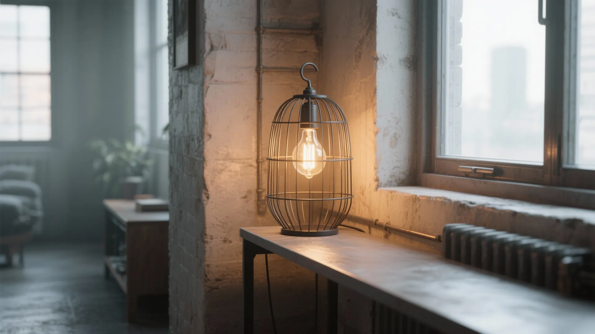 2. Cage-shade lamp with Edison bulb