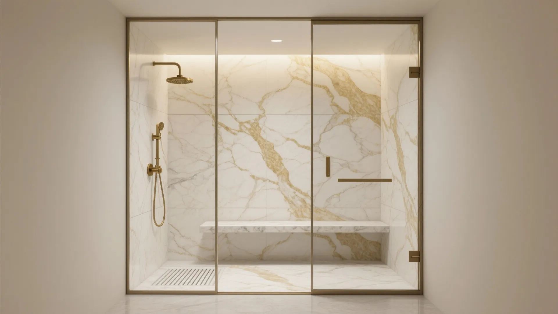 Full-Height Calacatta Slab Walls in the Shower